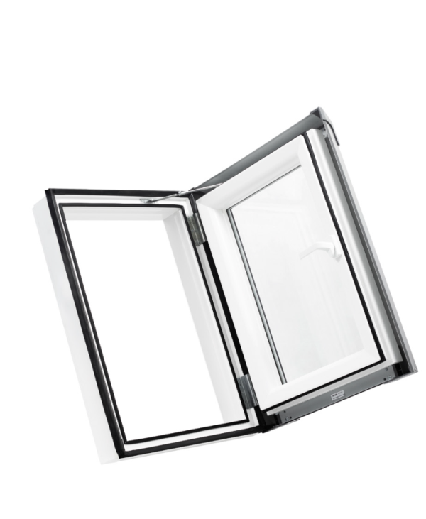 Plastový strešný výlez PREMIUM TERMO 550×780 "biela" - hnedé oplechovanie (8019),  ľavé, 55cm x 78cm